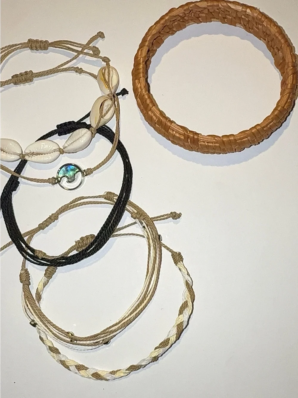 Boho Beach Bracelet Set Shell and Natural Woven Raffia Bracelet